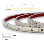 Tira LED 230V monocolor 12W/mt 120L/mt. SMD 2835 IP65 12x3mm corte cada 100mm, Bobina 50mt x 6,60€/m